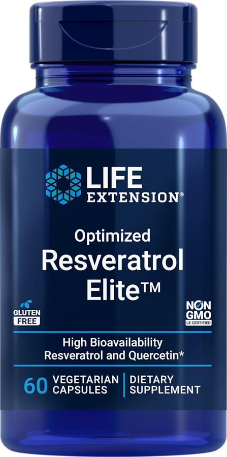 Life Extension Resveratrol Elite optimizado x 60 cápsulas vegetarianas, con fitosoma bio-quercetina Sin OMG, sin gluten