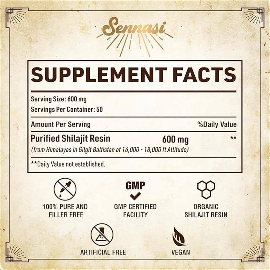 Sennasi Resina Shilajit orgánica pura del Himalaya, 600 mg de máxima potencia x 30g
