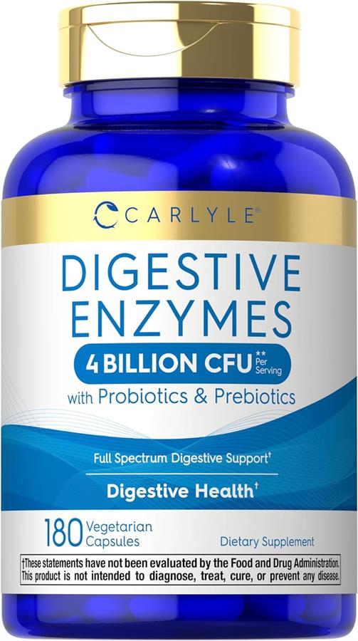 Carlyle Enzimas digestivas con probióticos y prebióticos 180 cápsulas Suplemento sin OMG y sin gluten