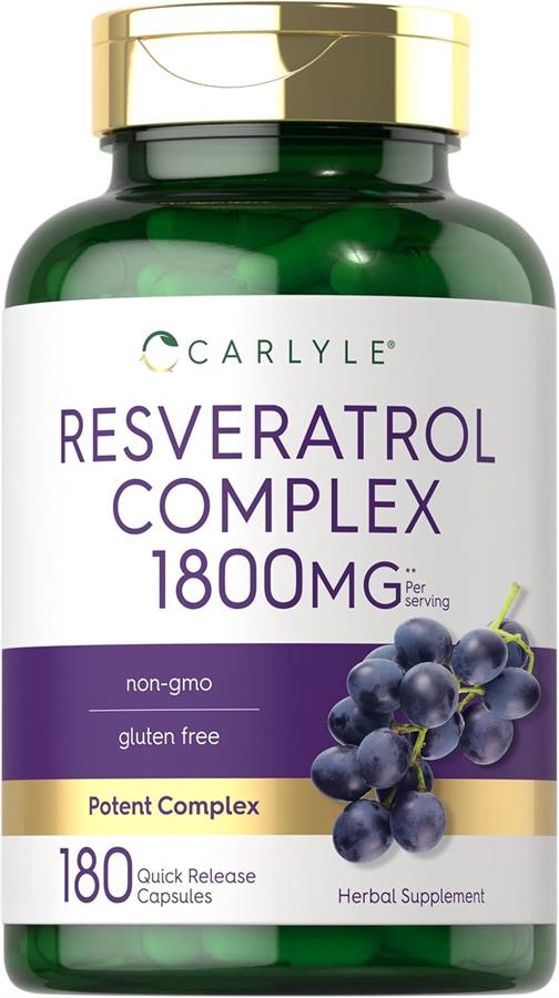 Carlyle Suplemento de resveratrol 1800 mg-180 cápsulas Sin OMG y sin gluten