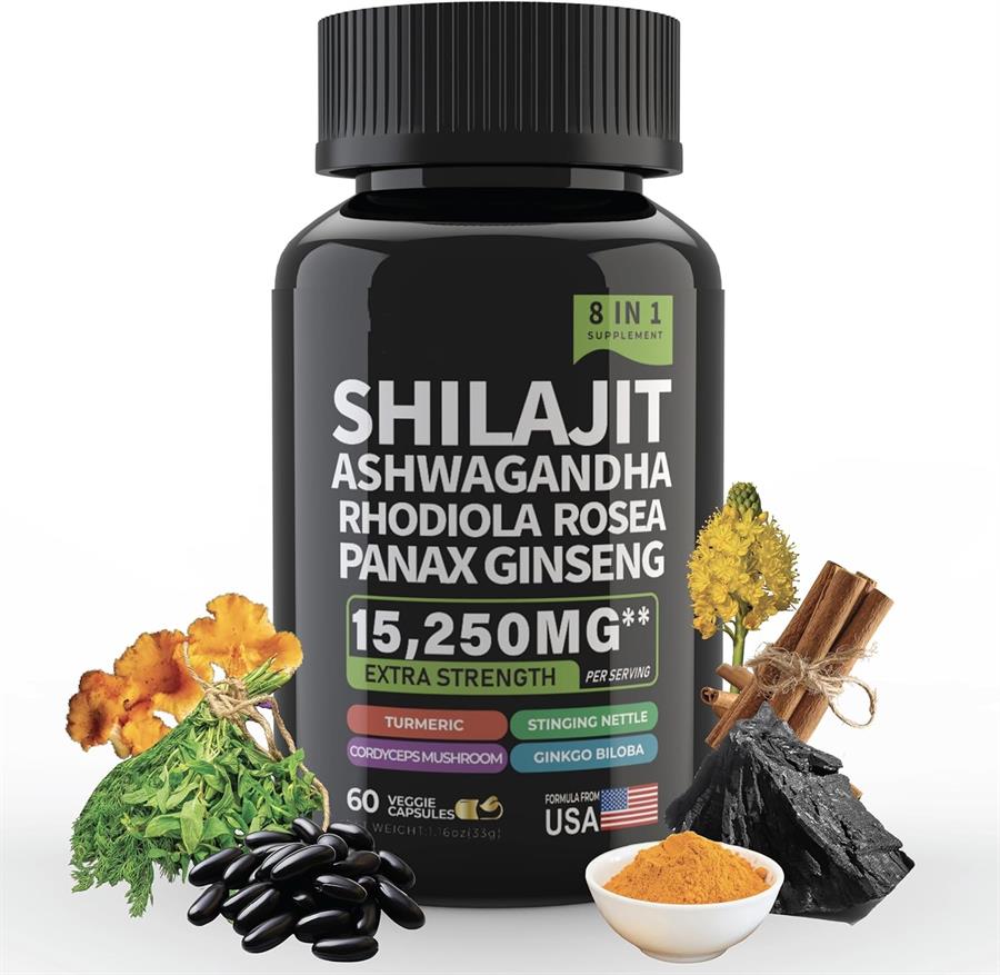 Shilajit Ashwagandha Rhodiola 8 En 1 Puro 14000mg 60 Cápsulas