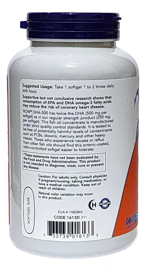 Suplemento NOW DHA-500 de 90g x 180 cápsulas