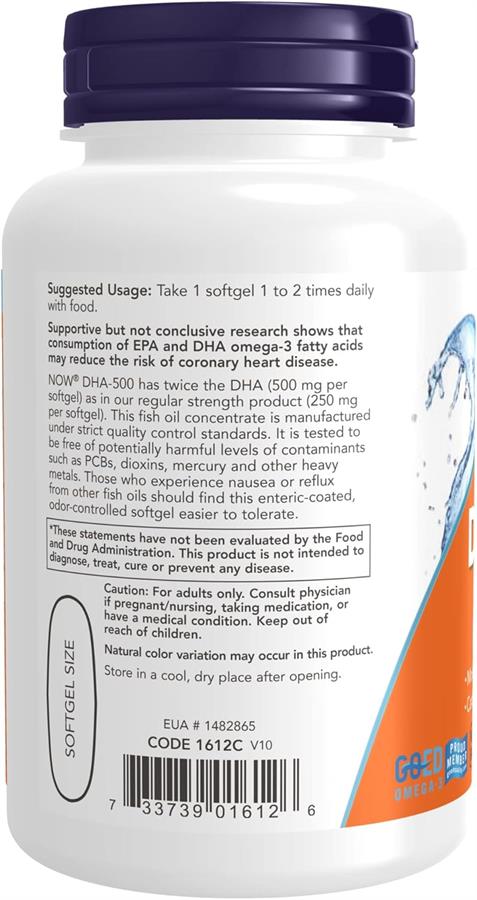 Suplemento Now Dha-500 Fish Oil X 90 Cápsulas Blandas
