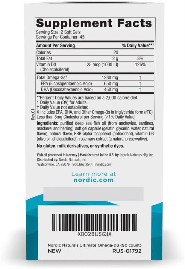NORDIC NATURALS Ultimate Omega 3 + Vitamina D3 Capsulas Blandas X 90